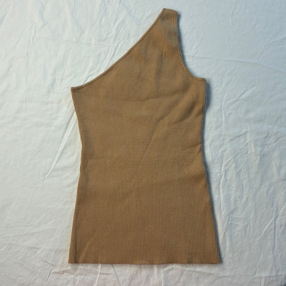 Zesica One Shoulder Ribbed Knit Tank Top Camel Tan Size M NWT Neutral Capsule